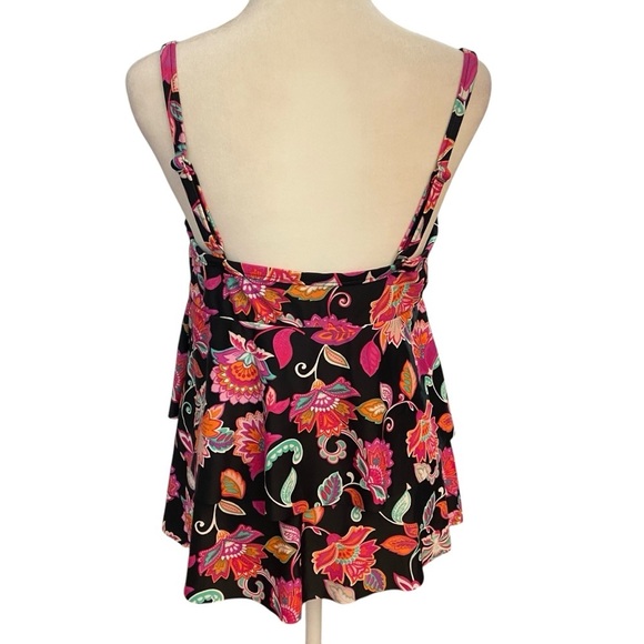 Sweet Escape Full Coverage Swim Top Ladies Size 12 Black with Pink Floral Beach - Picture 5 of 11